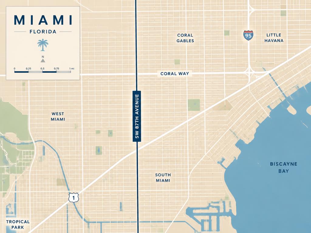Map of Miami showing SW 87th Avenue near Coral Way